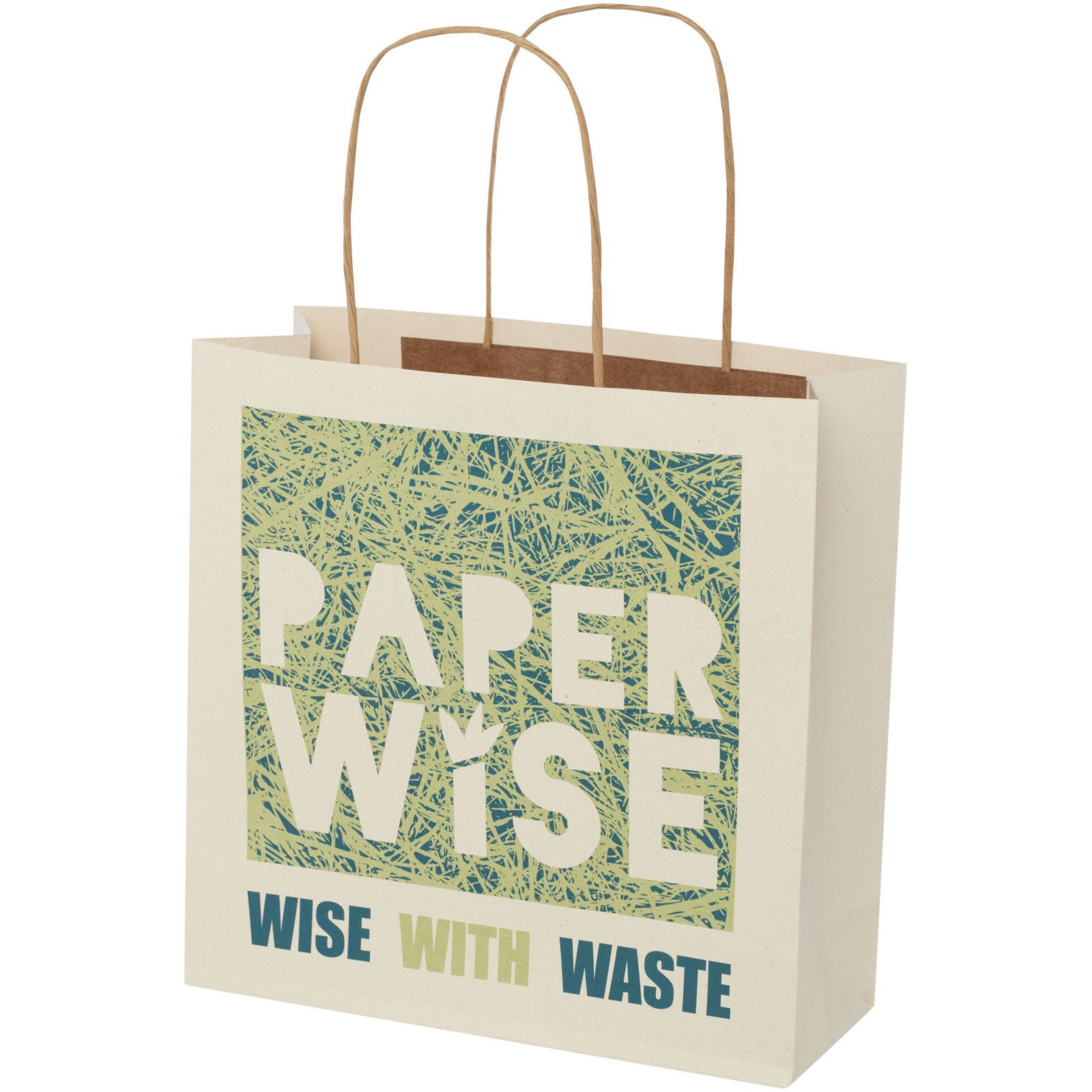 1ZM00101-1 Sac en papier fabriqué à partir d déchets agricoles 150 g/m2 avec poignées torsadées, 24 x 9 x 24 cm – Image 1