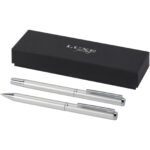 Ensemble-cadeau stylo bille et stylo roller Lucetto en aluminium recyclé (encre noire)