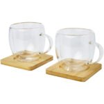 Tasse Manti 2 pièces en verre à double paroi de 250 ml avec sous-verre en bambou – Image 7
