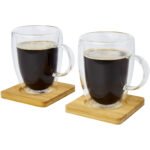 Tasse 2 pièces Manti de 350 ml à double paroi en verre avec sous-verre en bambou – Image 5