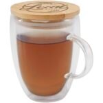 Tasse en verre Leona de 350 ml avec couvercle en bambou – Image 3