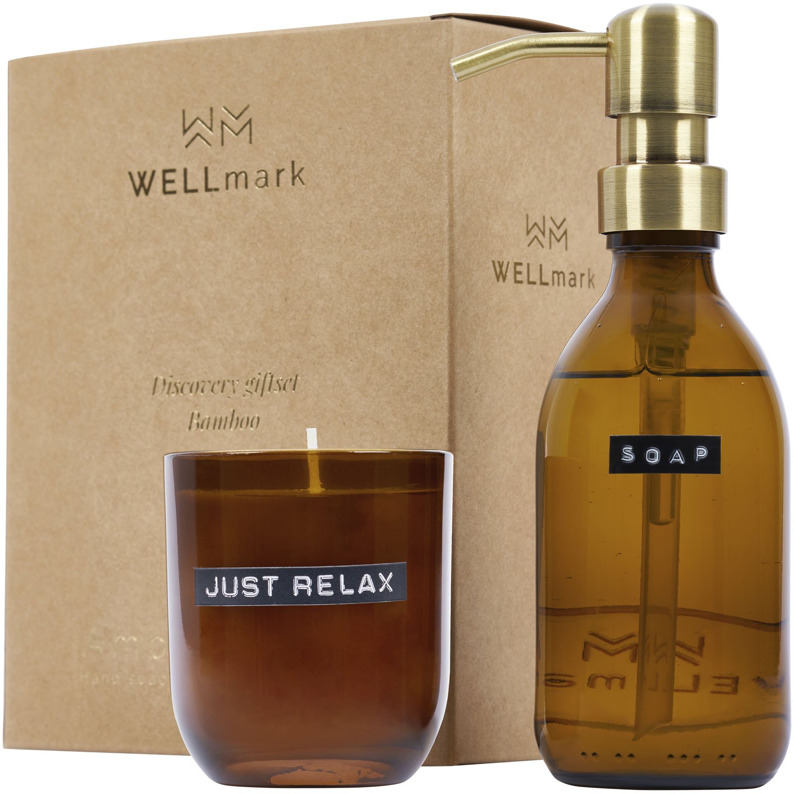 12630811-1 Distributeur de savon pour les mains de 200 ml et ensemble de bougies parfumées de 150g Wellmark Discovery – Image 1