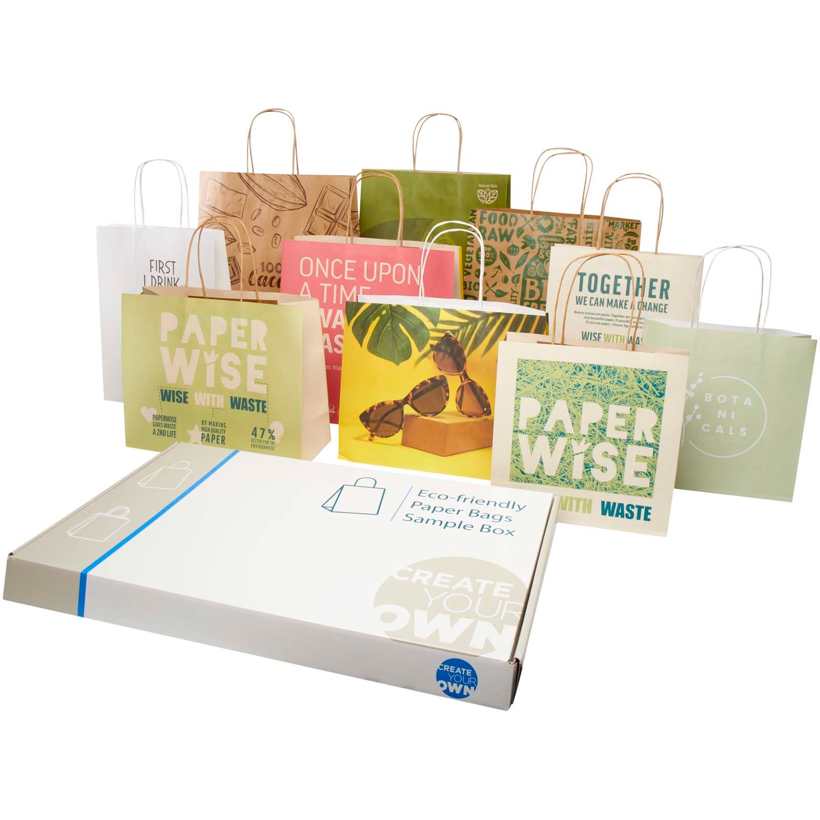 1PW00301-1 Boîte d'échantillons de sacs en papier Kraft et fabriqués à partir de déchets agricoles – Image 1